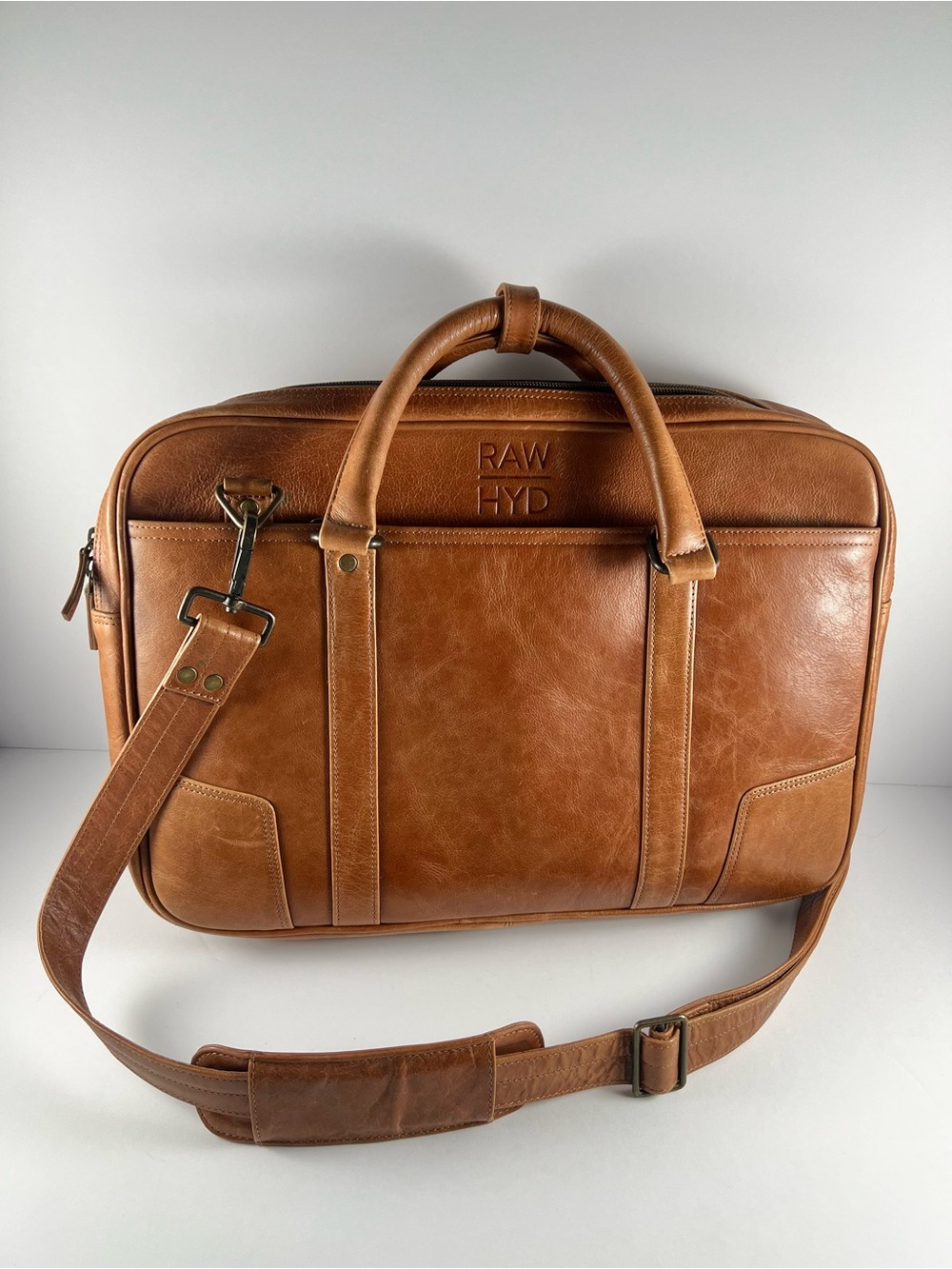 Brown Cognac Genuine Leather Laptop Briefcase Messenger Bag Dark Academia
